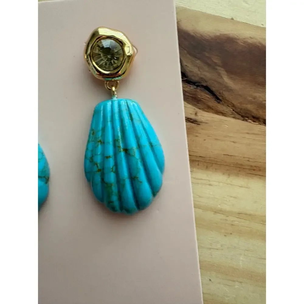 Mignonne Gavigan Natalia Drop Earrings Turquoise 14K Gold Plated Brass Shell